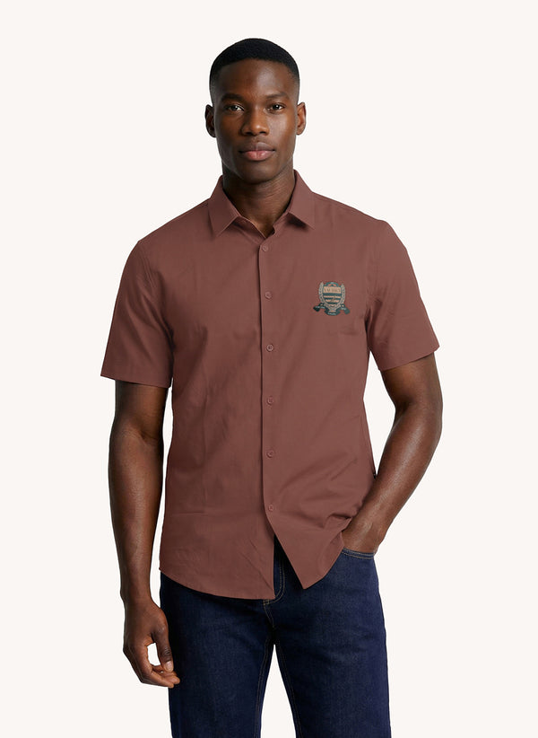 Men's Short Sleeve Graphic Printed Shirt Brown