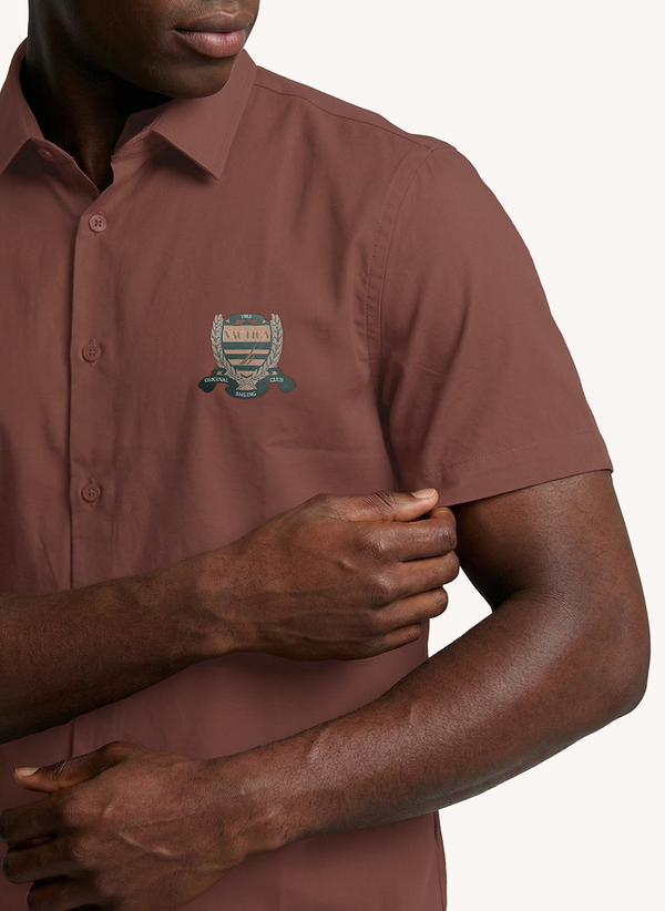 Men's Short Sleeve Graphic Printed Shirt Brown