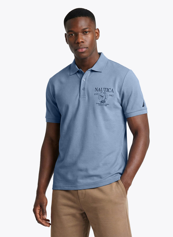 Men's Short Sleeve Graphic Printed Polo - Celestial blue