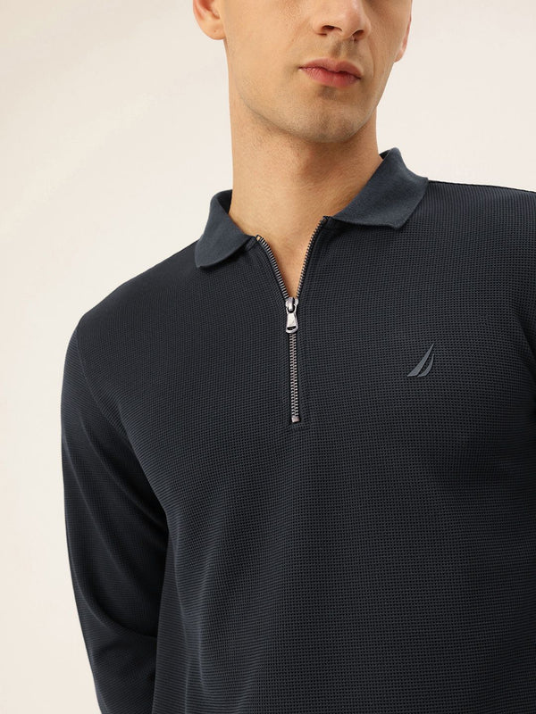 Nautica Men New Basics Navy Blue Regular Fit Long Sleeve Polo T-Shirt
