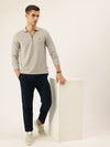Nautica Men New Basics Light Grey Regular Fit Long Sleeve Polo Collar Self Design T-Shirt
