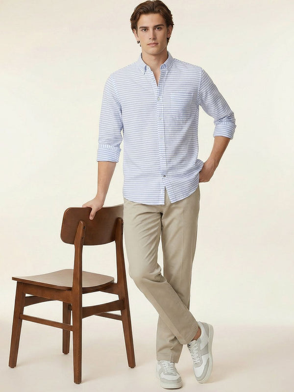Men's Long Sleeve Striped Shirt - Light Blue