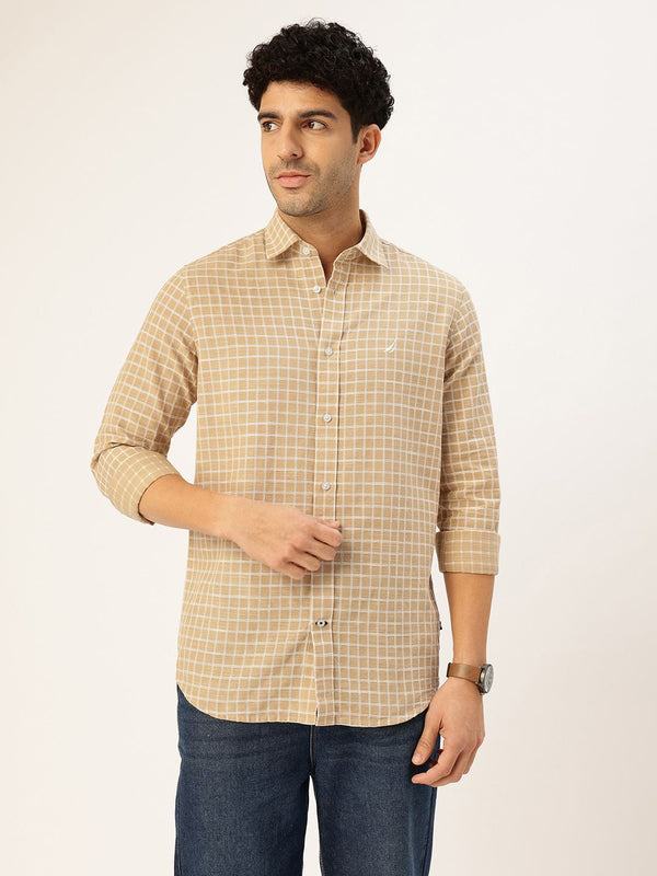 Men's Long Sleeve Geometric Shirt - Beige