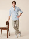 Men's Long Sleeve Geometric Shirt - Light Blue