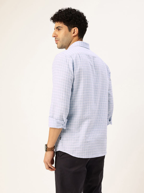 Men's Long Sleeve Windowpane Shirt - Blue