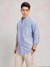 Men's Roll-Up Sleeve Striped Shirt - Light Blue