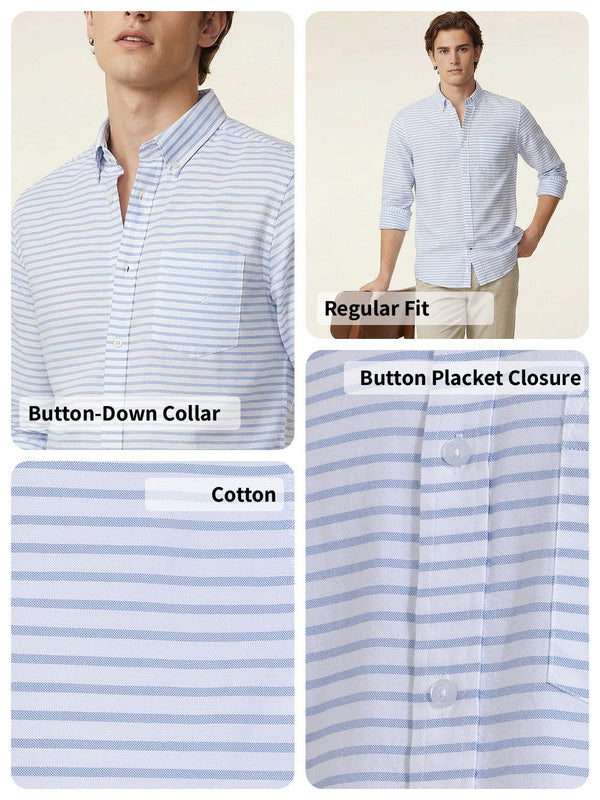 Men's Long Sleeve Striped Shirt - Light Blue