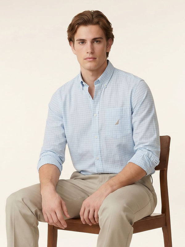 Men's Long Sleeve Geometric Shirt - Light Blue
