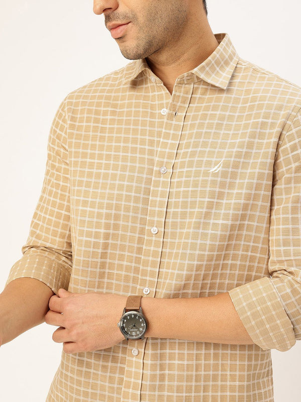 Men's Long Sleeve Geometric Shirt - Beige