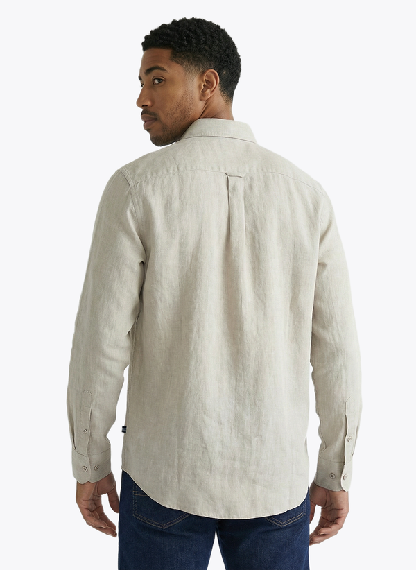 Men's Solid Linen Shirt - Beige