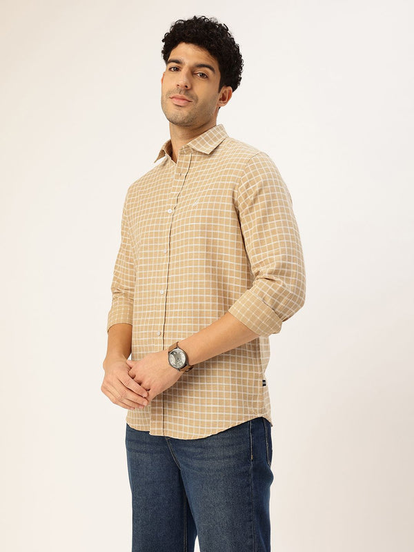 Men's Long Sleeve Geometric Shirt - Beige