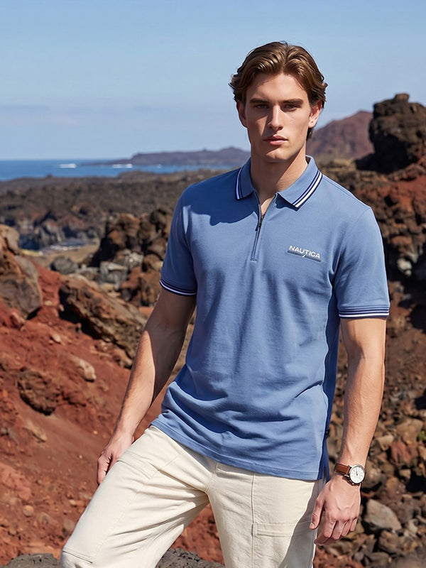 Men's Solid Polo T-Shirt - Dusty Blue