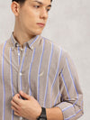 Men's Long Sleeve Striped Shirt - Khaki