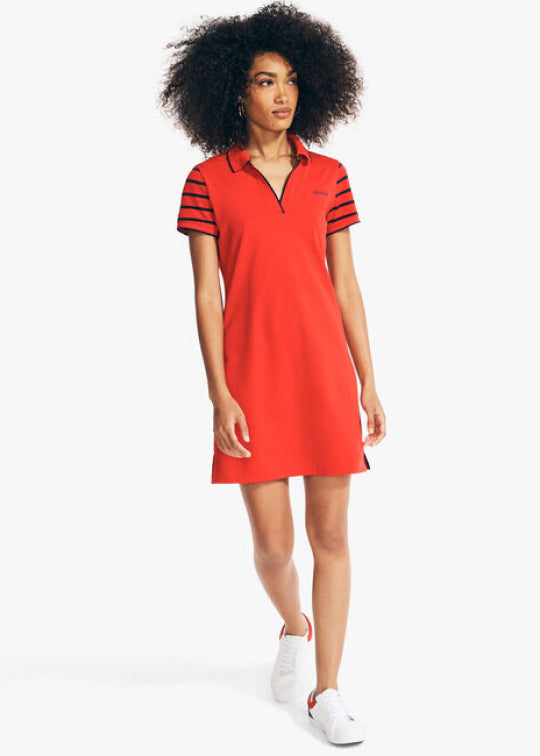 SUSTAINABLY CRAFTED STRIPED POLO DRESS