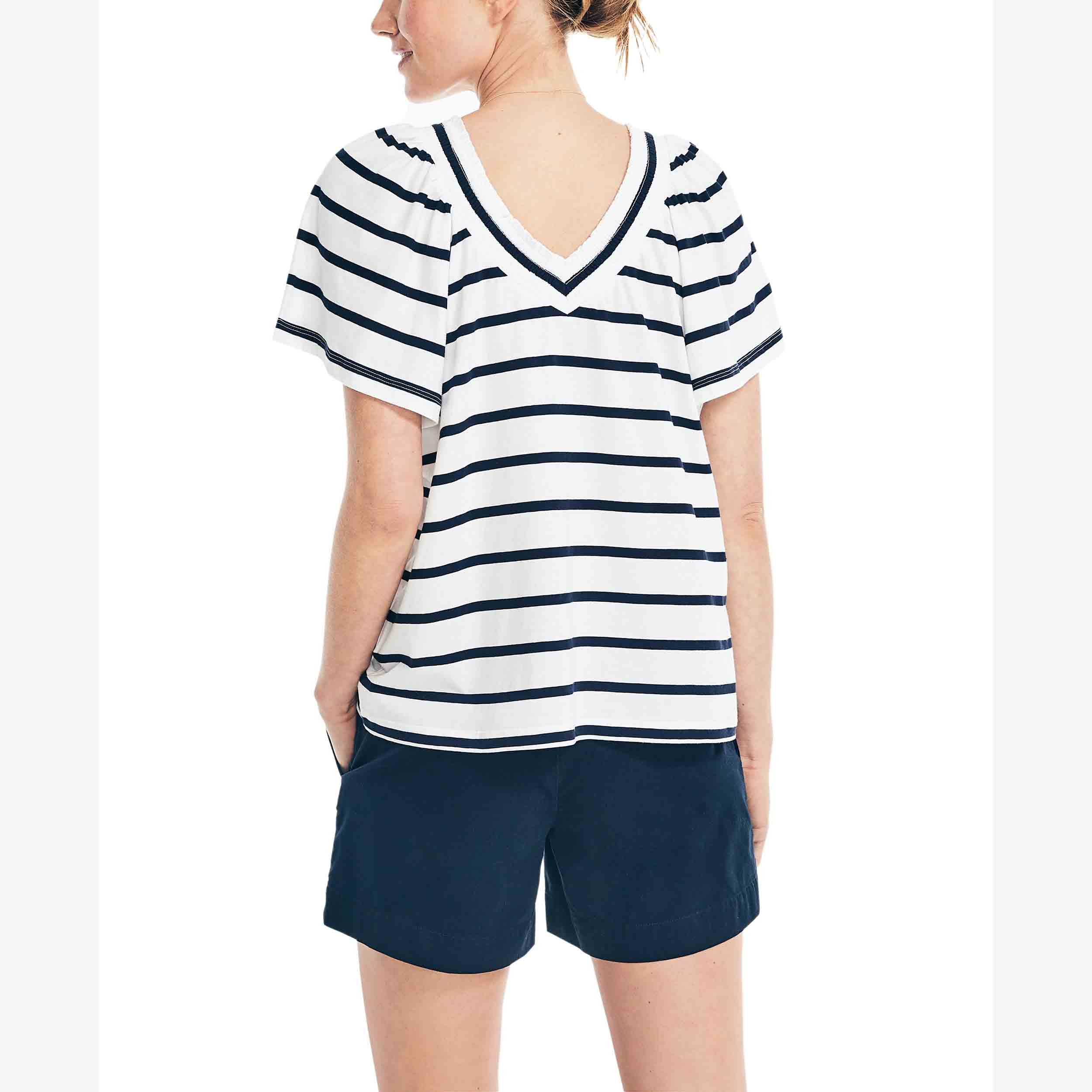 FLUTTER STRIPED SMOCKED TOP